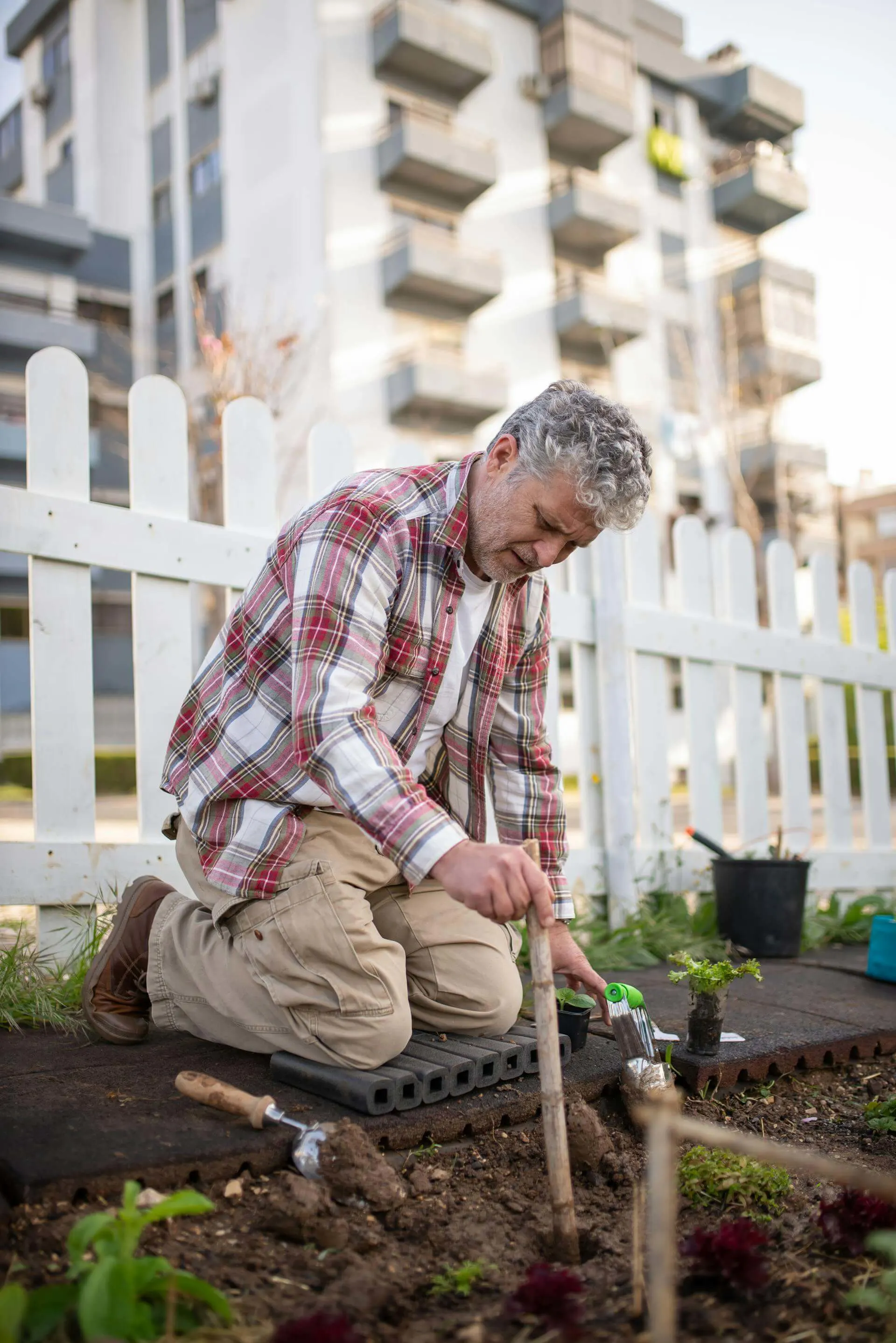 Garden soil monitored by a Wi-Fi 7-in-1 soil sensor