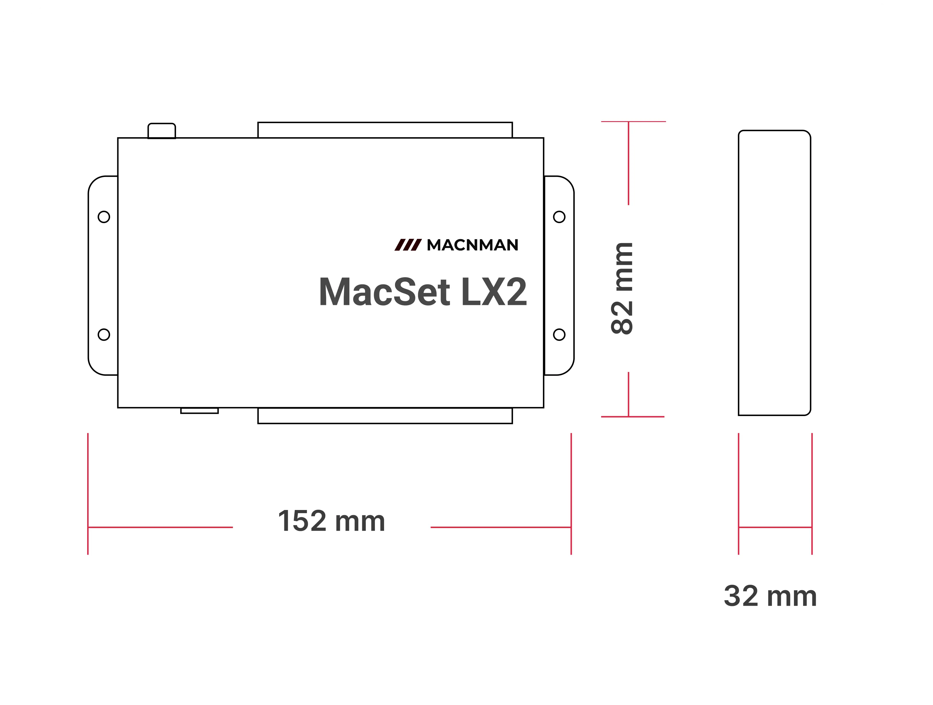 MacSet LX2 LoRaWAN IO controller enclosure dimensions and industrial mounting layout