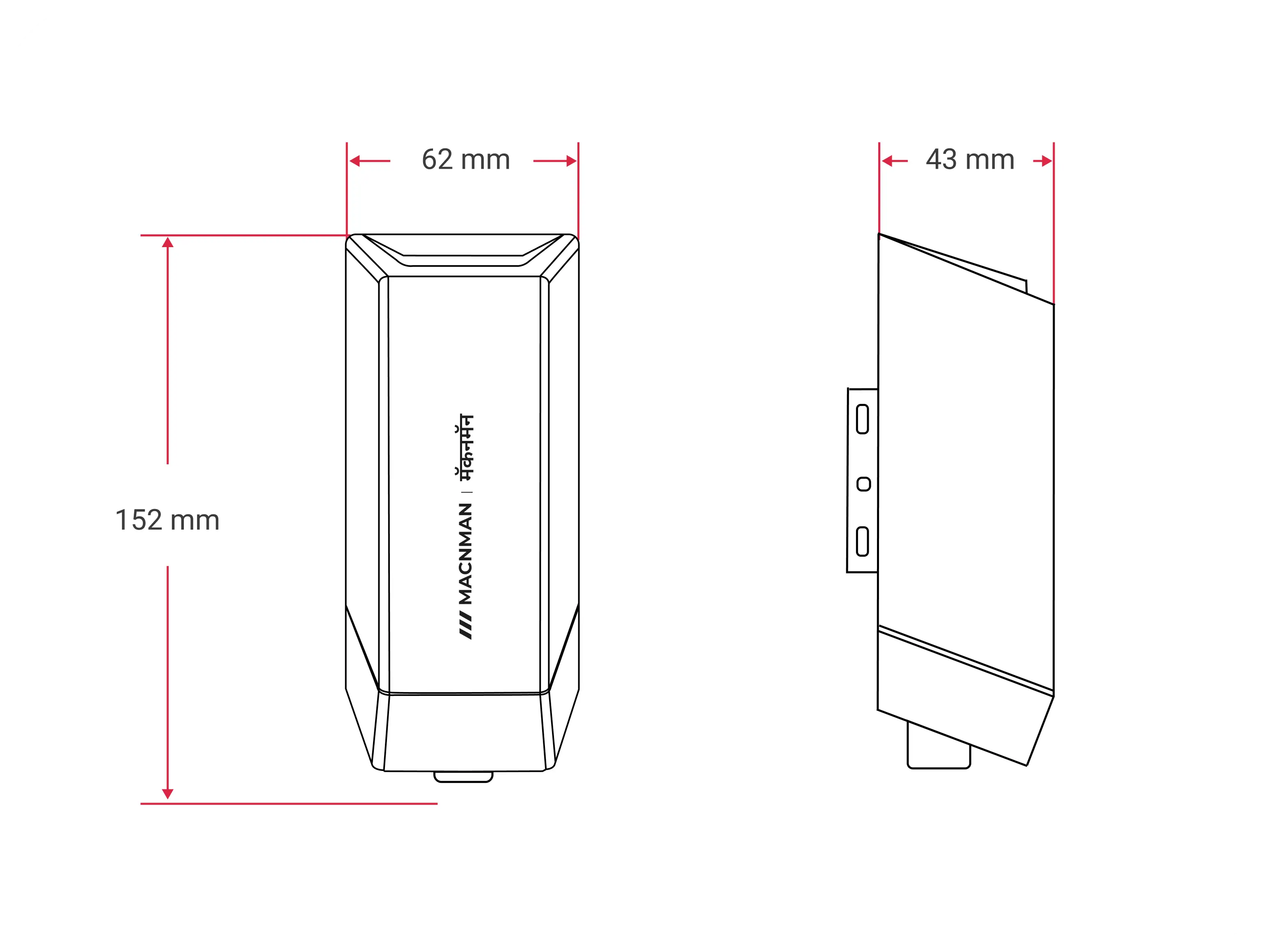 MacSync LDSS X1 LoRaWAN door status sensor mechanical dimensions and industrial mounting layout