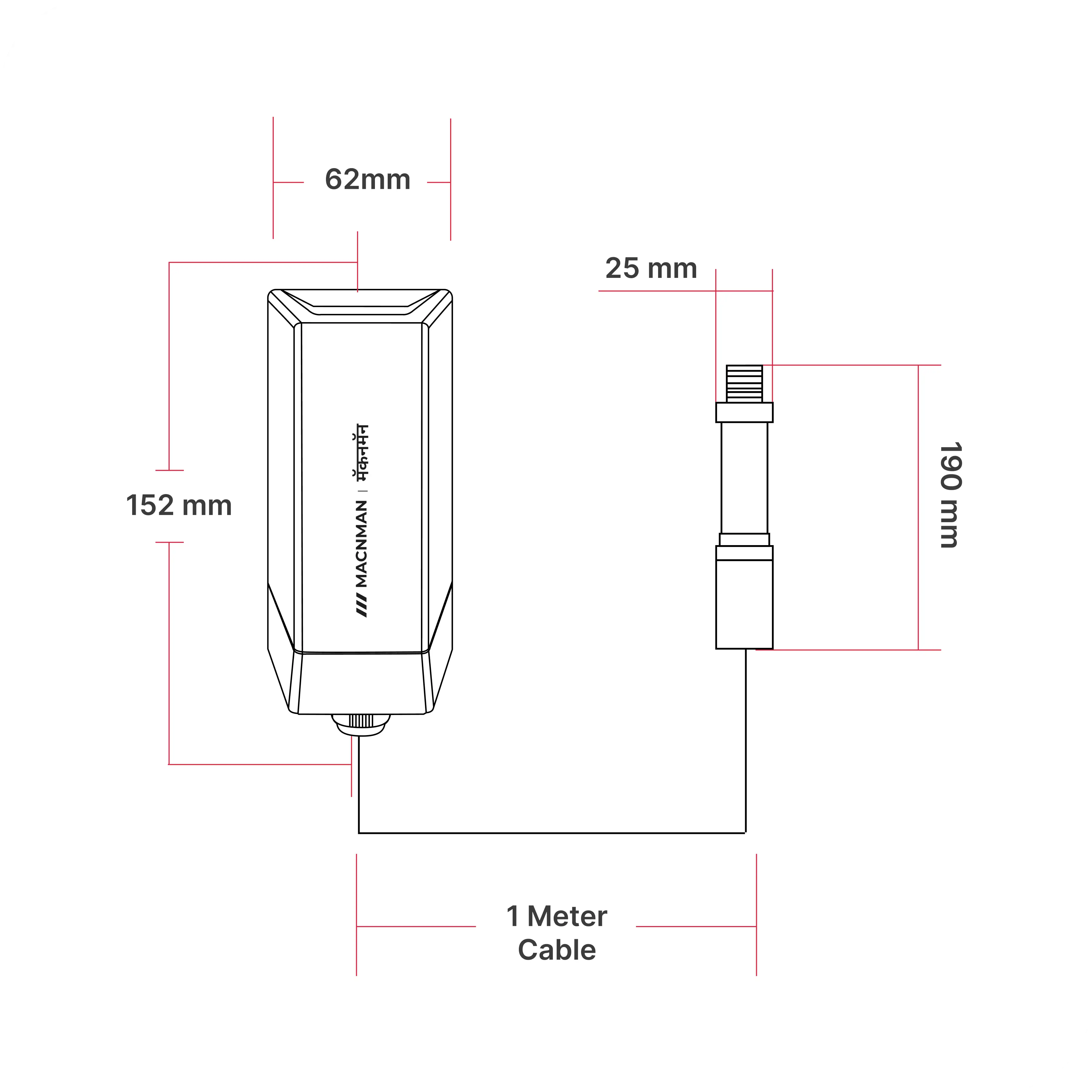 MacSync-LNC-Xx Industrial LoRaWAN Non-Contact Infrared Temperature Sensor Dimensions Drawing