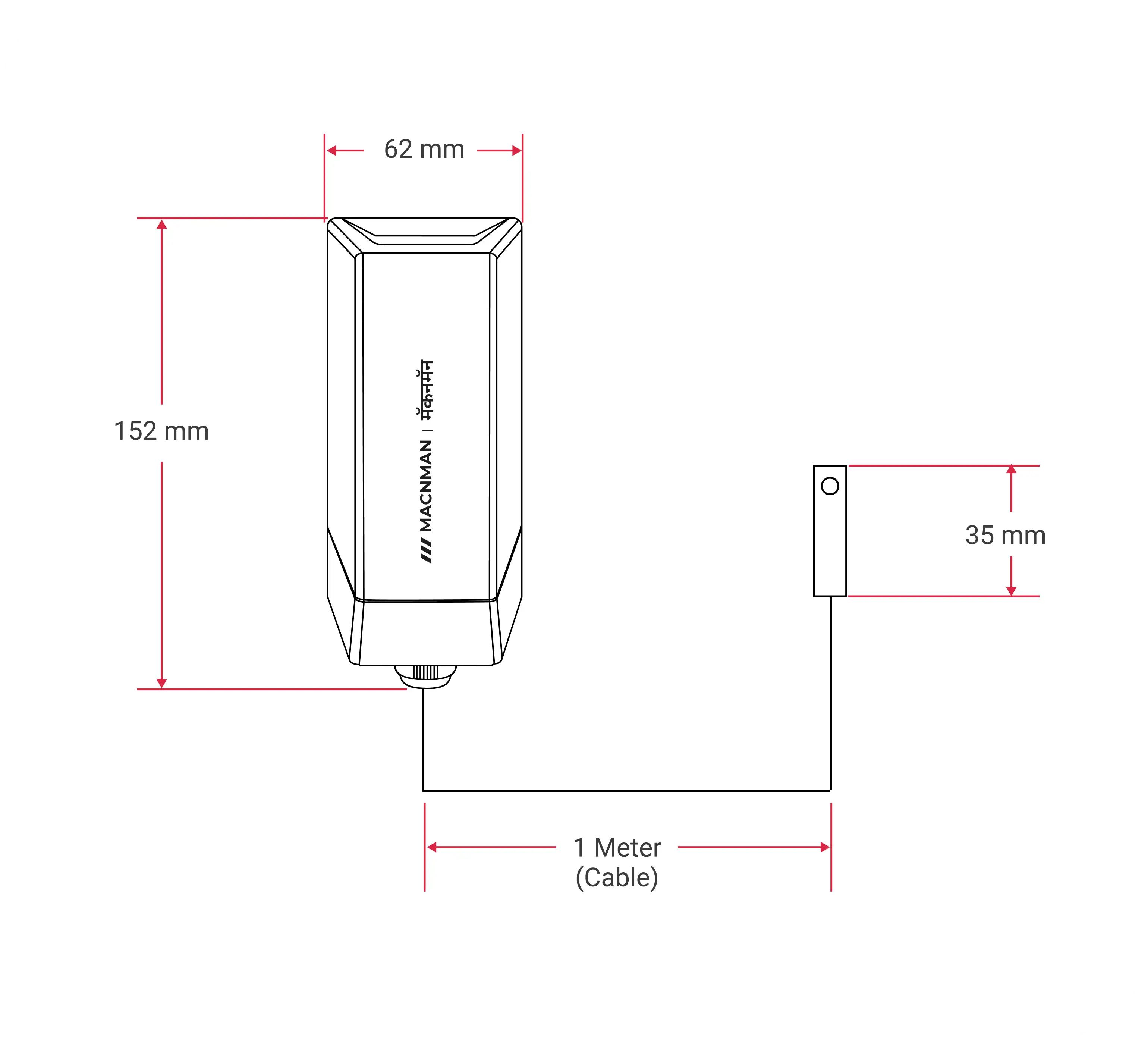 MacSync LCS X1 LoRaWAN capacitive diesel fuel level sensor mechanical dimensions and industrial mounting layout