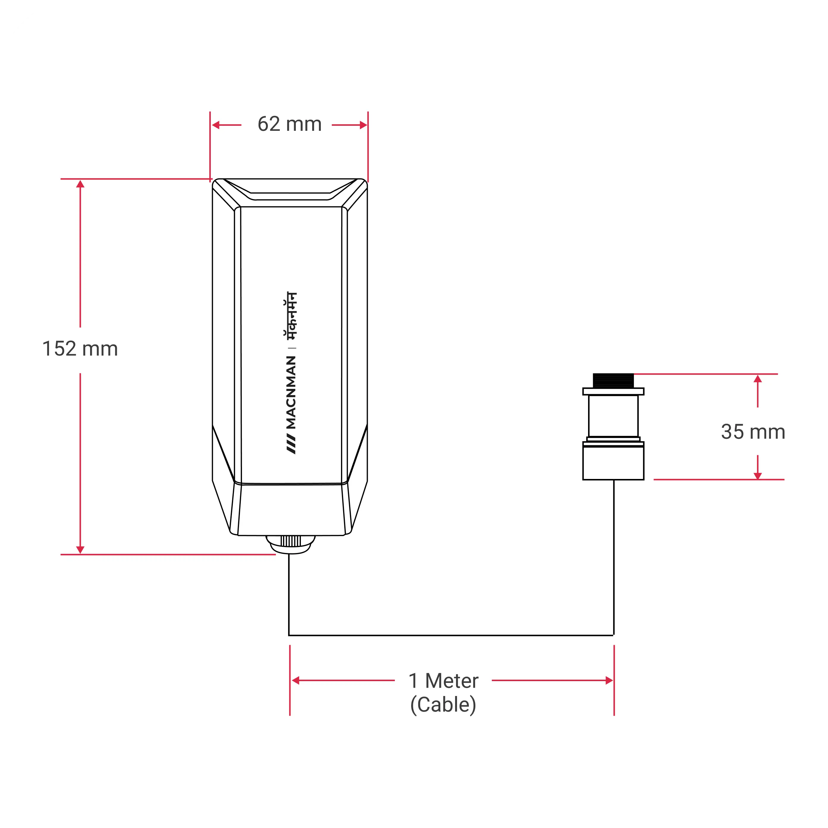 MacSync LPS Xx LoRaWAN Hydrostatic Pressure Transducer Mechanical Dimensions and Mounting Layout