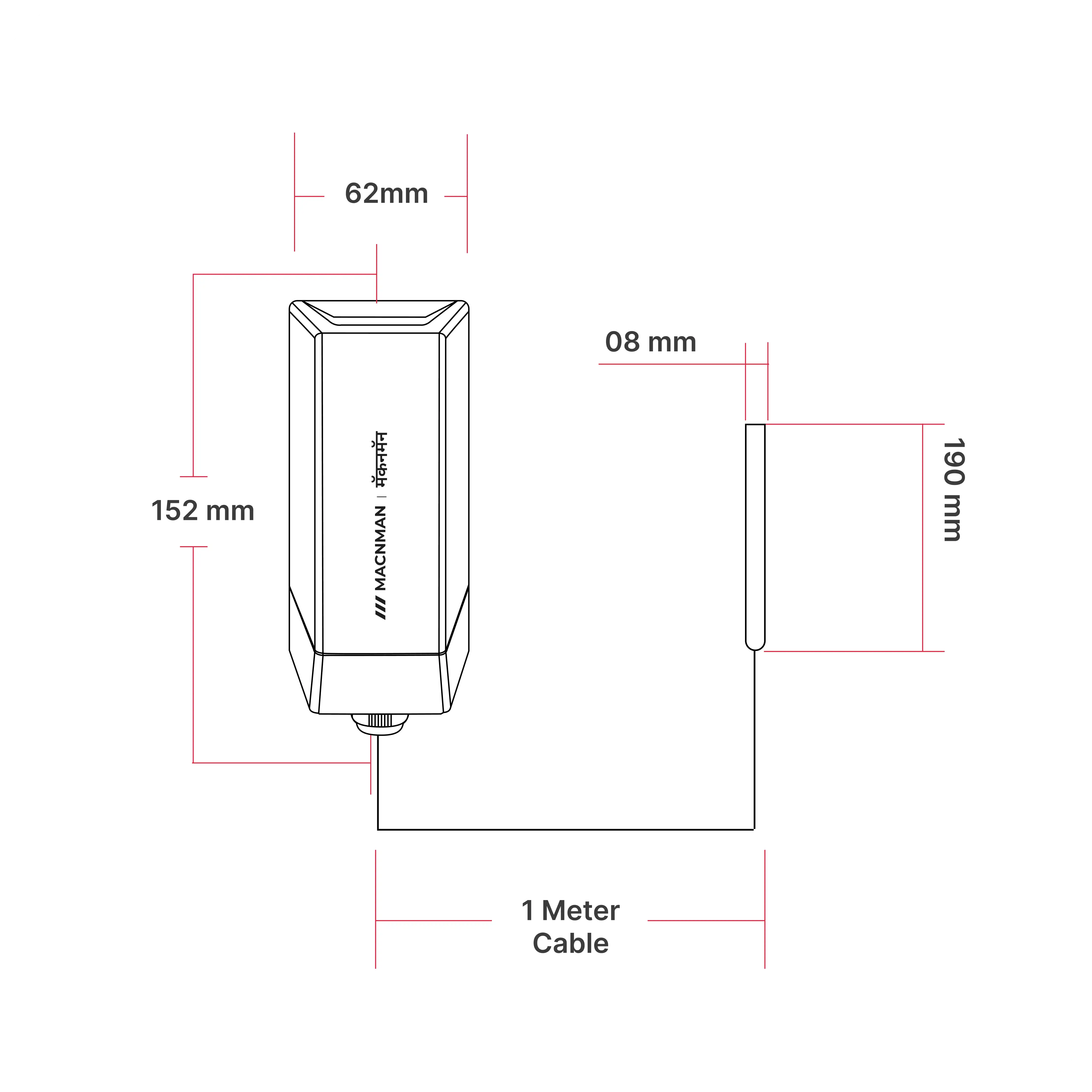 MacSync LRTD X1 LoRaWAN RTD Temperature Sensor device dimensions for industrial PT100 temperature monitoring applications