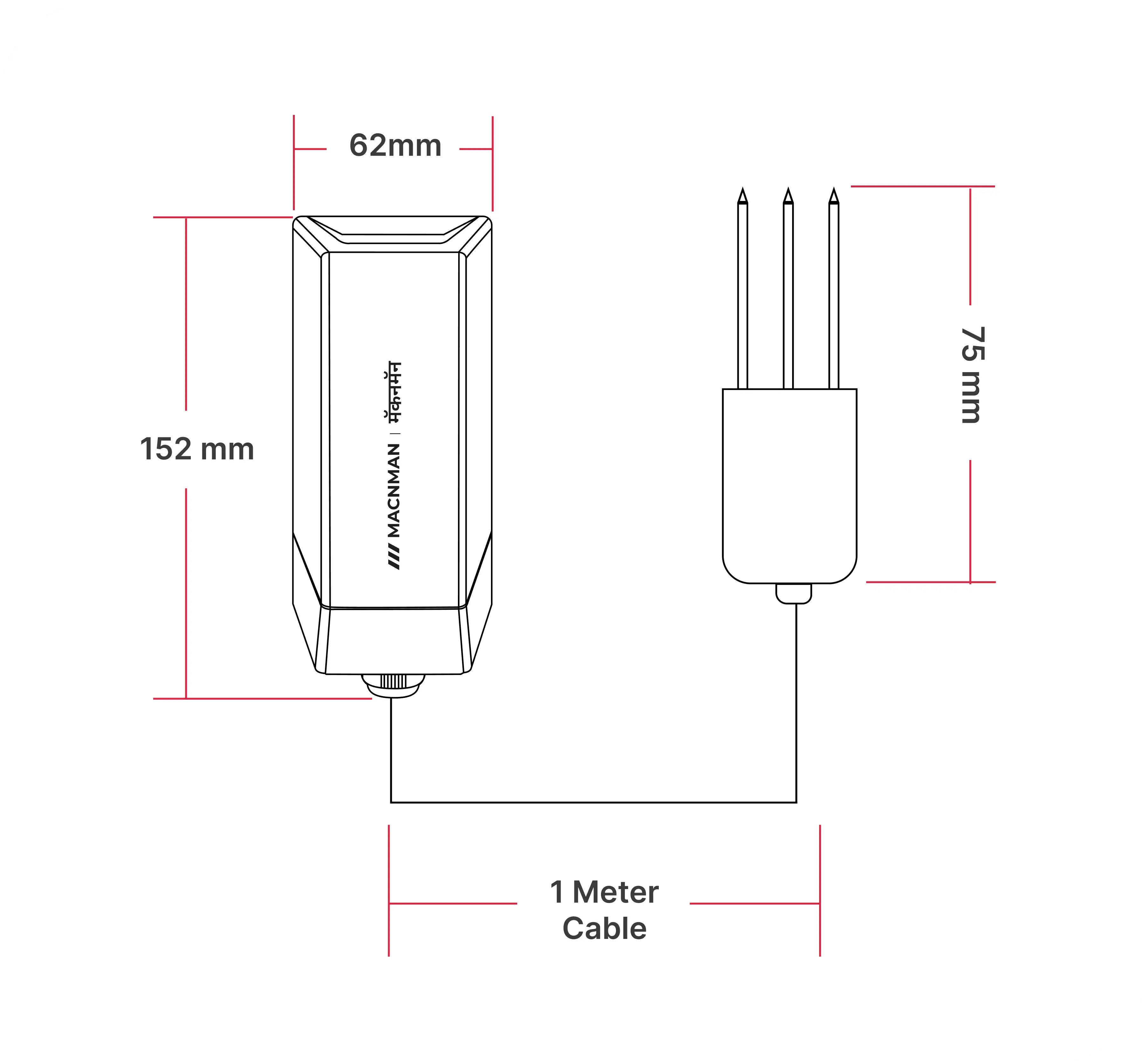 MacSync LSS X2 LoRaWAN soil moisture and temperature sensor mechanical dimensions and mounting layout