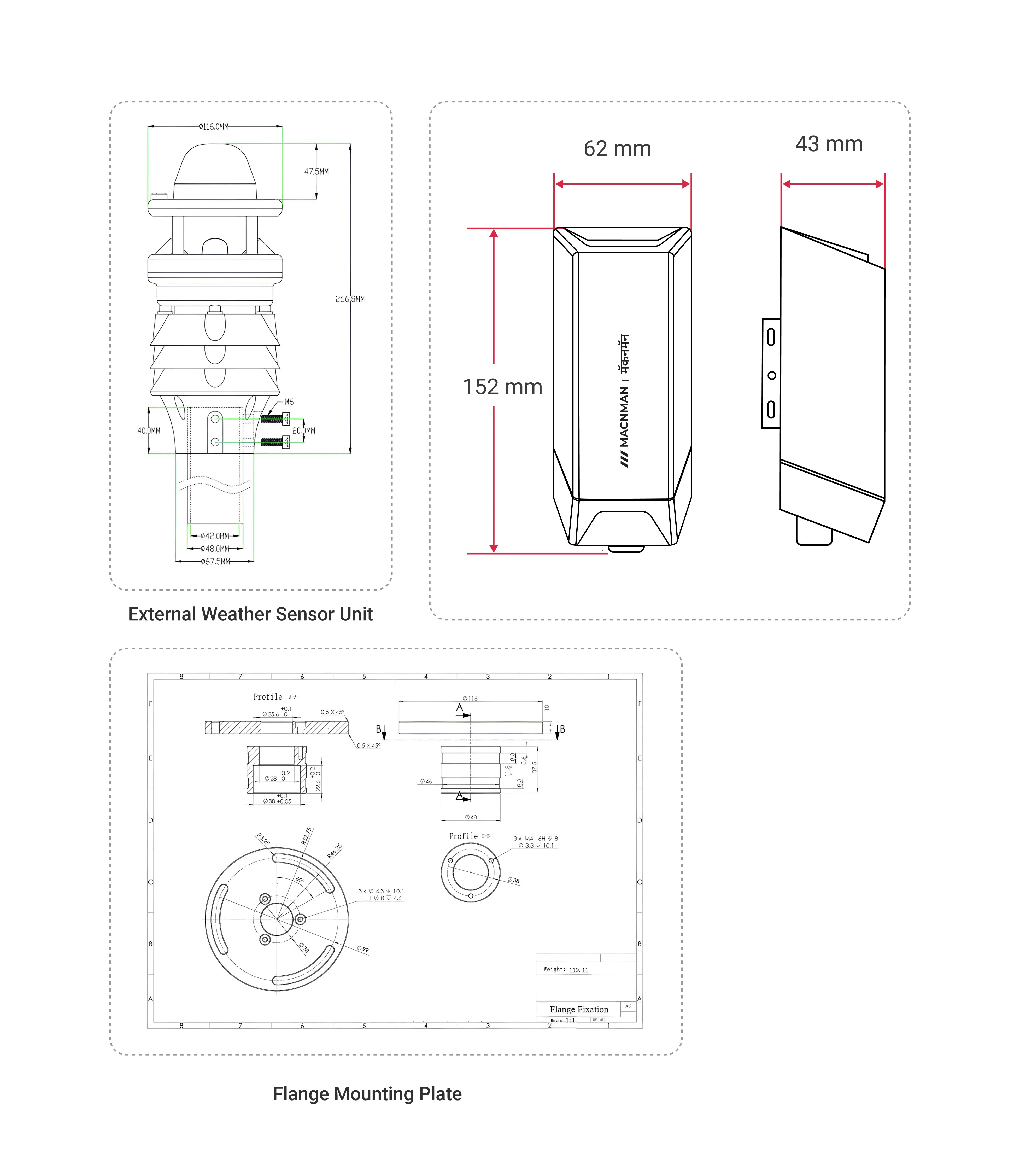 MacSync LWS X2 LoRaWAN weather station mechanical dimensions and installation layout for outdoor environmental monitoring deployments