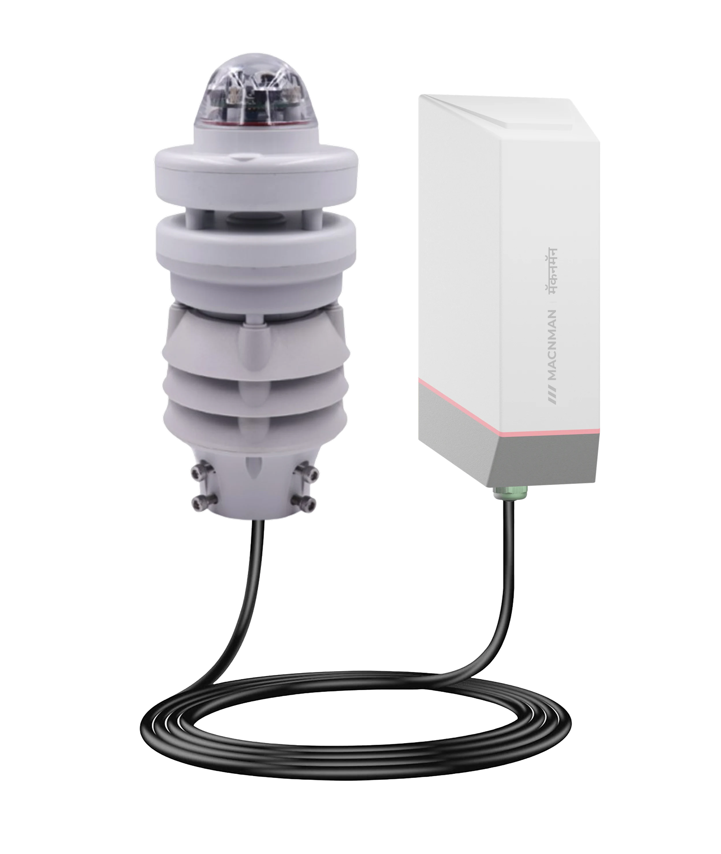 MacSync LWS X2 LoRaWAN 6-in-1 weather station front view with integrated optical rain sensor for industrial environmental monitoring